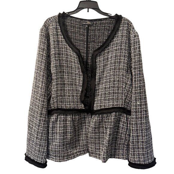 Suzanne Betro Tweed Open-Front Jacket Black & White Sz  2X Polyester blazer - Picture 1 of 10